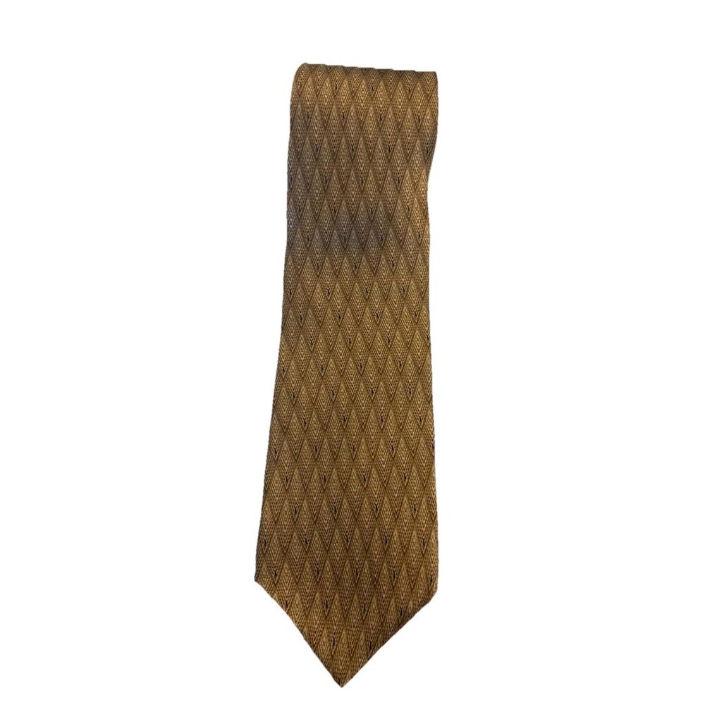 Mens Bill Blass 100% Silk Necktie Brown Navy 57Lx4W Abstract Peacock Feathers